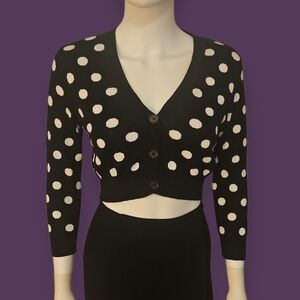 YEMAK Black and White Polka Dot Cropped Shrug Cardigan